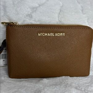 Michael by Michael Kors Jet Set Brown Wristlet with Gold Accents